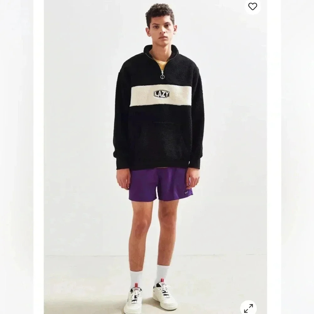 NEW Lazy Oaf Polar Fleece Half-Zip Sweatshirt In Black & White Sz Medium Chunky